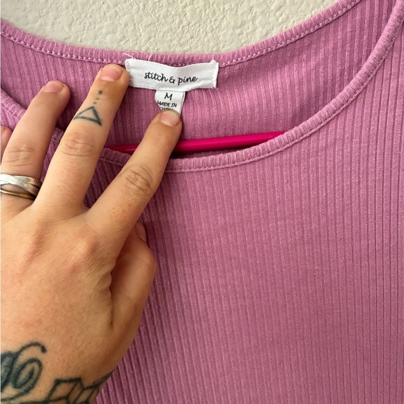 Stylish Pink Ribbed Drawstring Blouse - Picture 2 of 4